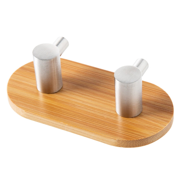 2 PCS Stainless Steel Bamboo Double Row Hook Kitchen Bathroom Door Adhesive Solid Wood Hook(Double Hook)