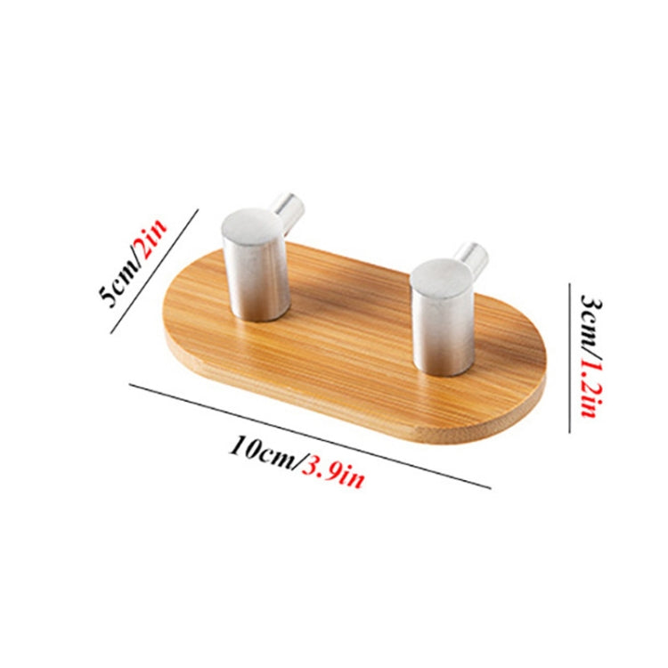 2 PCS Stainless Steel Bamboo Double Row Hook Kitchen Bathroom Door Adhesive Solid Wood Hook(Double Hook)