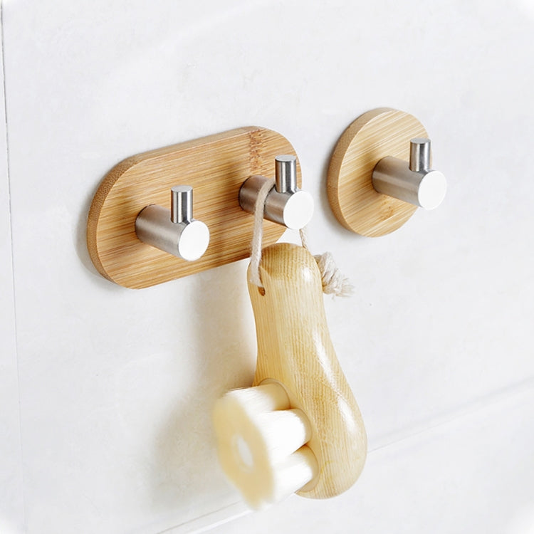 2 PCS Stainless Steel Bamboo Double Row Hook Kitchen Bathroom Door Adhesive Solid Wood Hook(Double Hook)