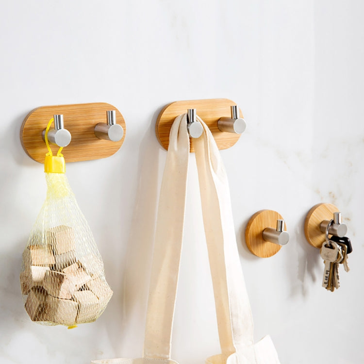 2 PCS Stainless Steel Bamboo Double Row Hook Kitchen Bathroom Door Adhesive Solid Wood Hook(Double Hook)