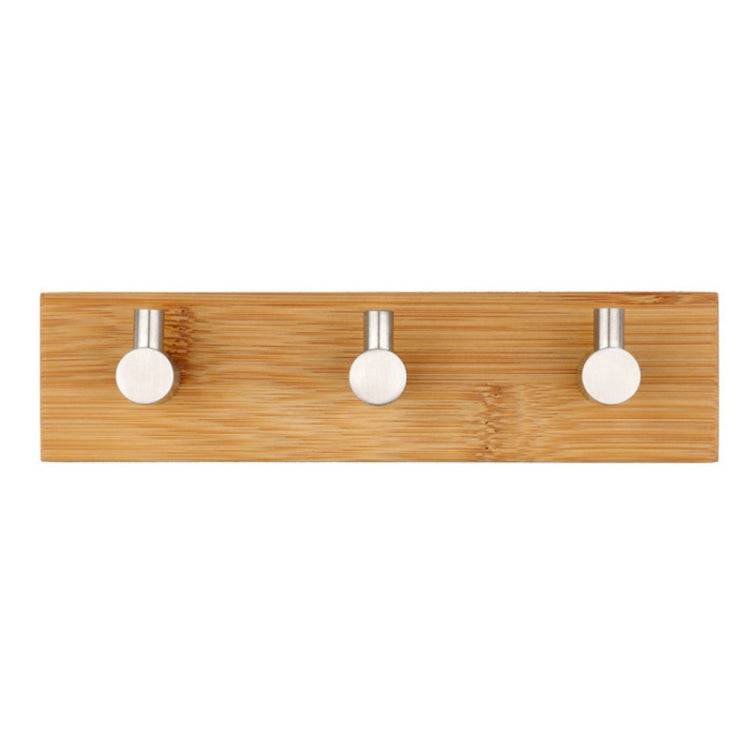 Stainless Steel Bamboo Wood Three Row Hook Kitchen Bathroom Door Adhesive Hook(Three Hook)