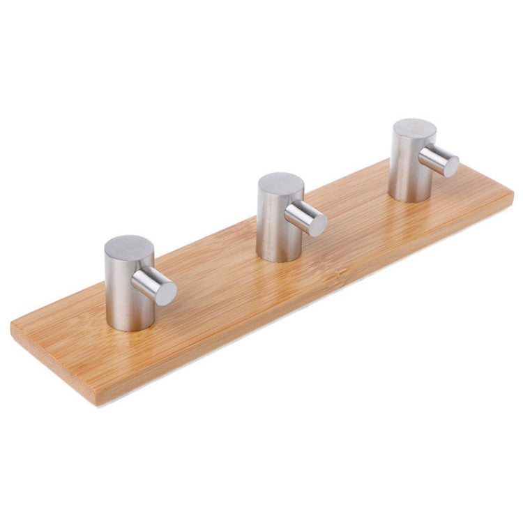 Stainless Steel Bamboo Wood Three Row Hook Kitchen Bathroom Door Adhesive Hook(Three Hook)