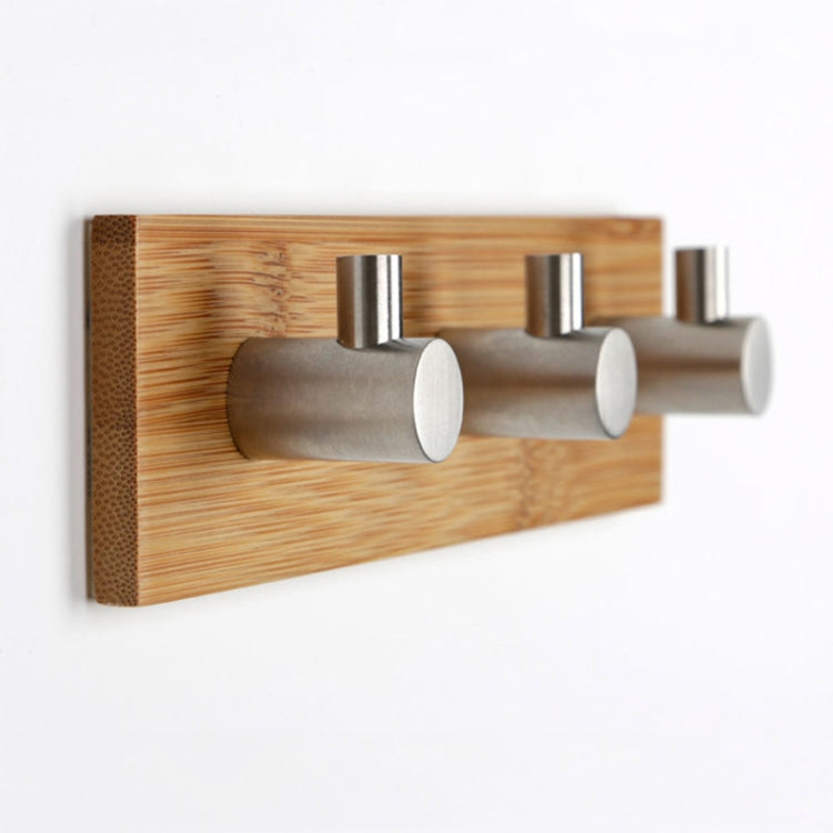 Stainless Steel Bamboo Wood Three Row Hook Kitchen Bathroom Door Adhesive Hook(Three Hook)
