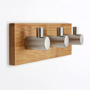 Stainless Steel Bamboo Wood Three Row Hook Kitchen Bathroom Door Adhesive Hook(Three Hook)