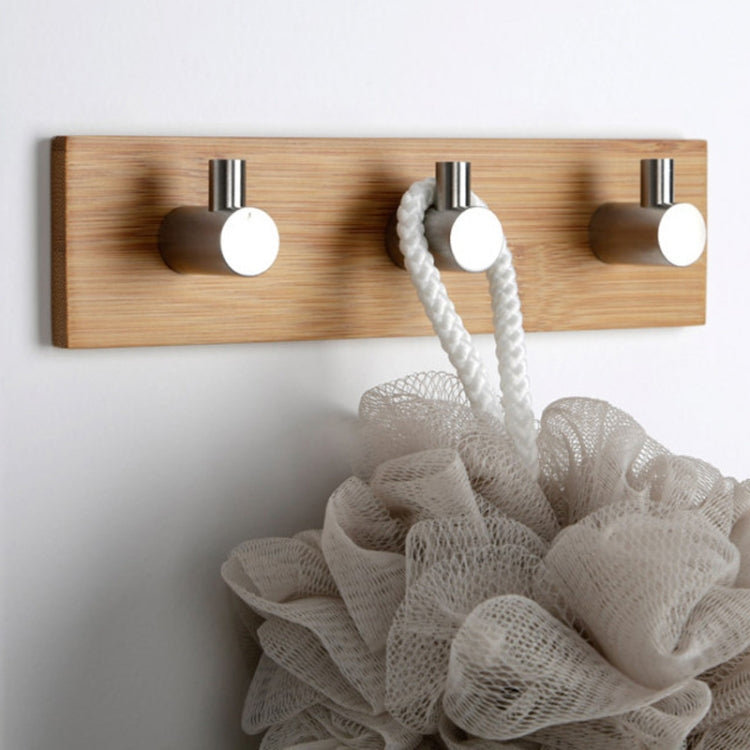 Stainless Steel Bamboo Wood Three Row Hook Kitchen Bathroom Door Adhesive Hook(Three Hook)