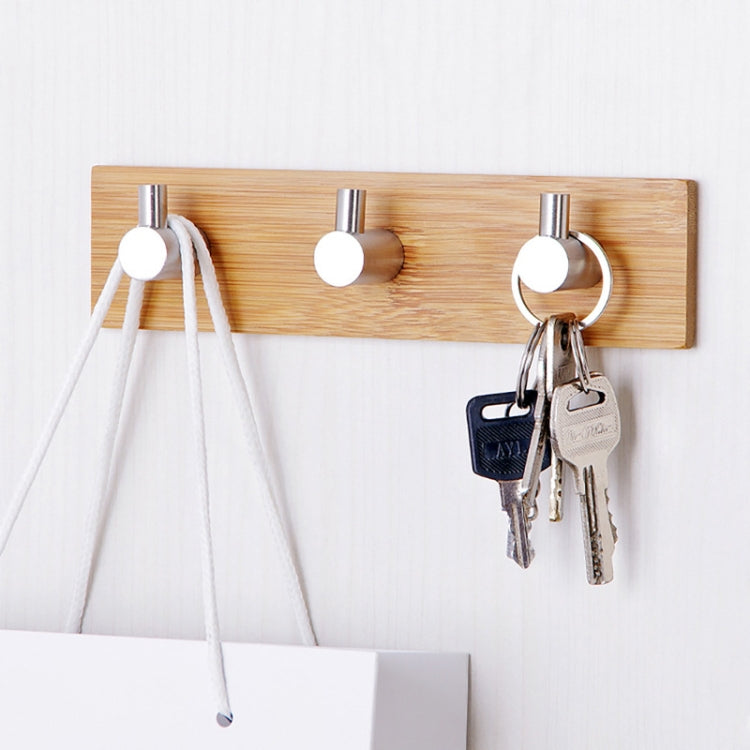 Stainless Steel Bamboo Wood Three Row Hook Kitchen Bathroom Door Adhesive Hook(Three Hook)