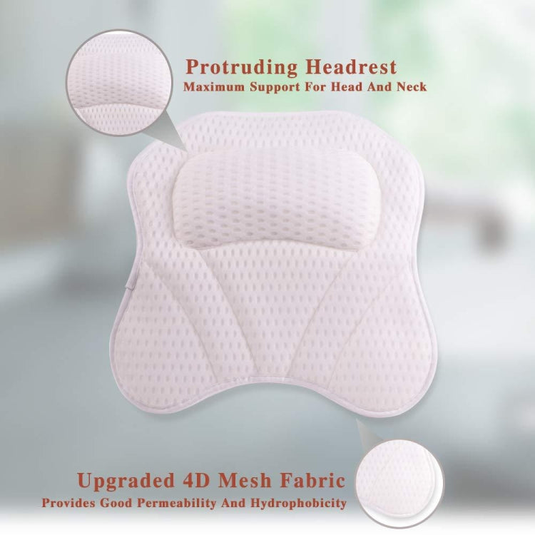 Machine Washable Mesh Cloth 3D Wave Bathtub Pillow Bathroom Bath Headrest(White)