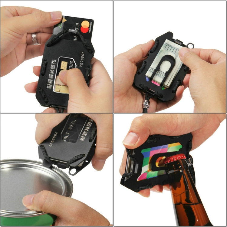 ZEEKER Metal Card Holder RFID Multifunctional EDC Wallet Large Capacity Minimalist Card Holder With Bottle Opener Function, Colour: Black