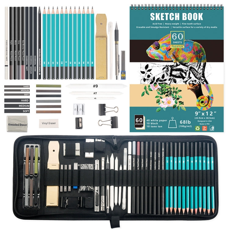 50 in 1 Sketch Pencil Tool Set High-Gloss Metal Pen Carbon Pen Painting Art Set(Black)