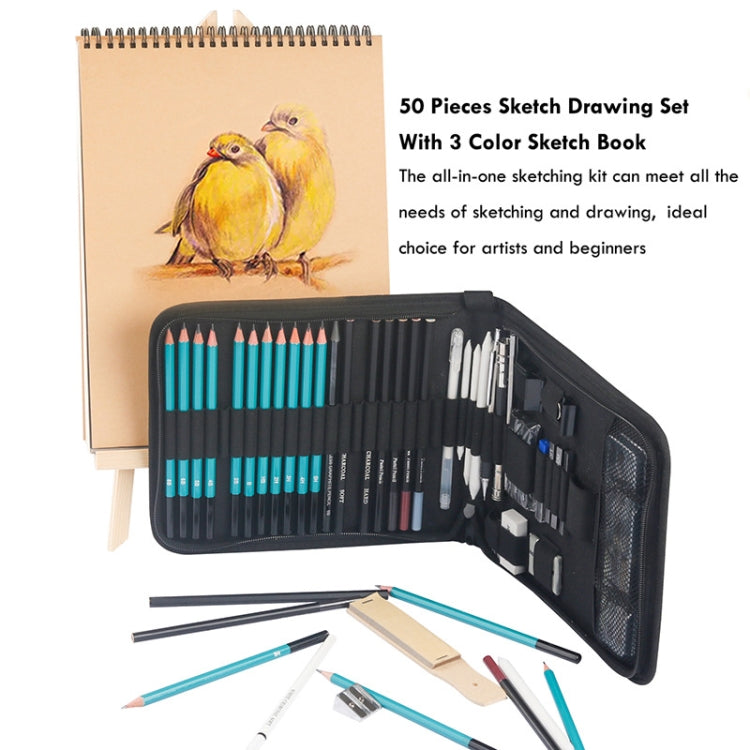 50 in 1 Sketch Pencil Tool Set High-Gloss Metal Pen Carbon Pen Painting Art Set(Black)