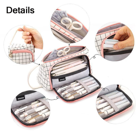 Angoo Large Capacity Pencil Case Cute Canvas Stationery Bag, Color: Black White In The Palm