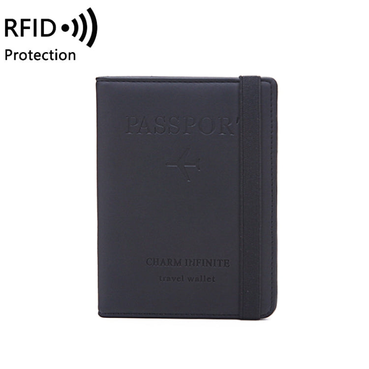 RFID Travel Passport Card Bag Elastic Band Protective Case(Black)