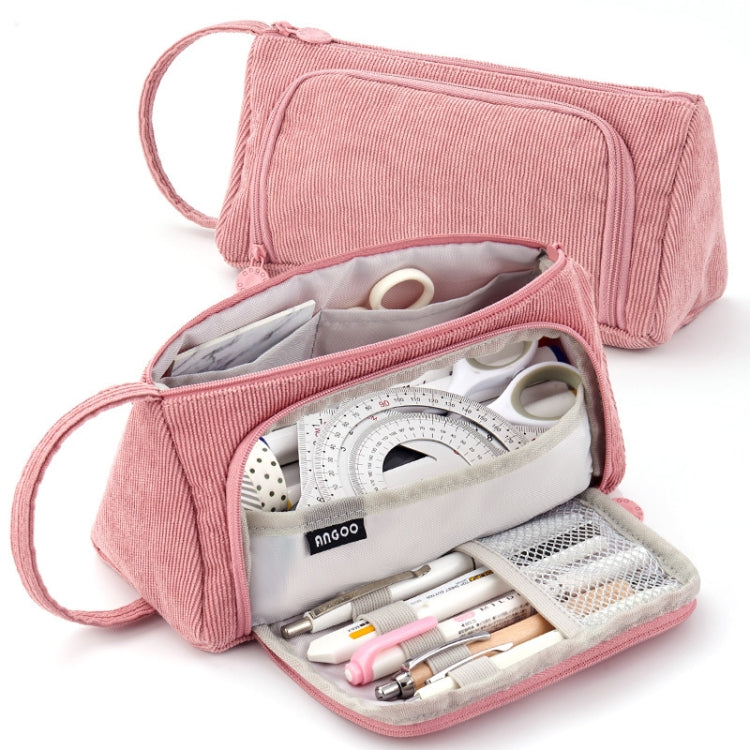 Angoo Student Large-Capacity Stationery Bag Portable Gift Cosmetic Bag(Bean Pink Corduroy)