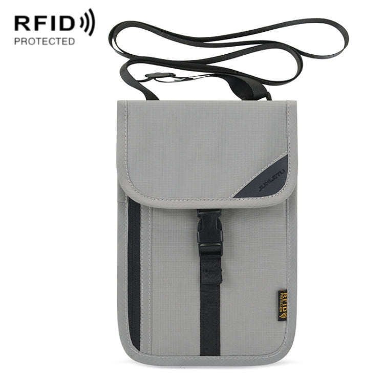 1062 Travel Passport Bag RFID Multi-Function Document Holder Hanging Neck Ticket Protective Case(Light Grey)