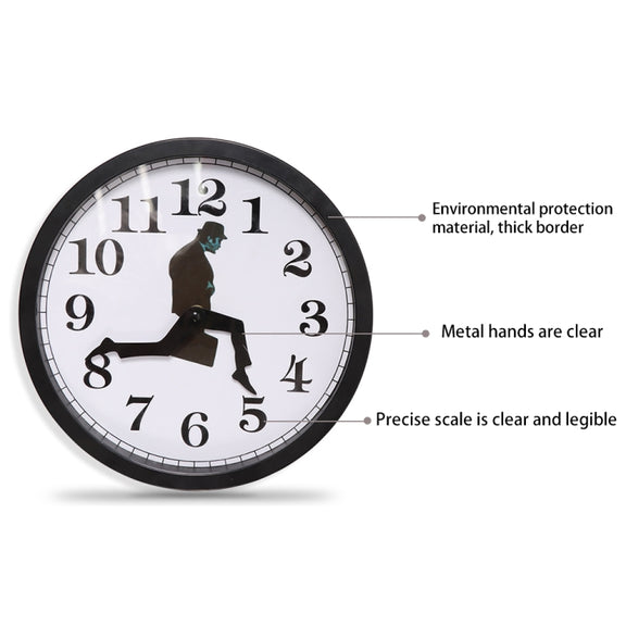 Walking Clock Businessman Briefcase Glass Wall Clock Personality Clock Decoration Round Clock(White)