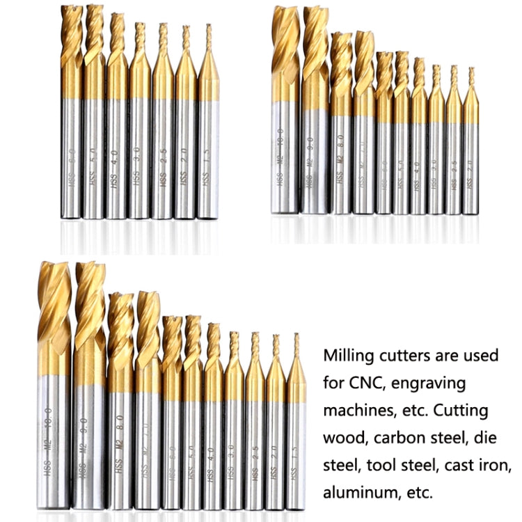 7 PCS/Set High-Speed Steel And Aluminum End Face Milling Cutter With Straight Shank Titanium-Plated Milling Cutter