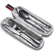 7 in 1 Cutlery Spoon Chopsticks And Straw Set Stainless Steel Portable Cutlery Set, Specification: Black+ Light Bag