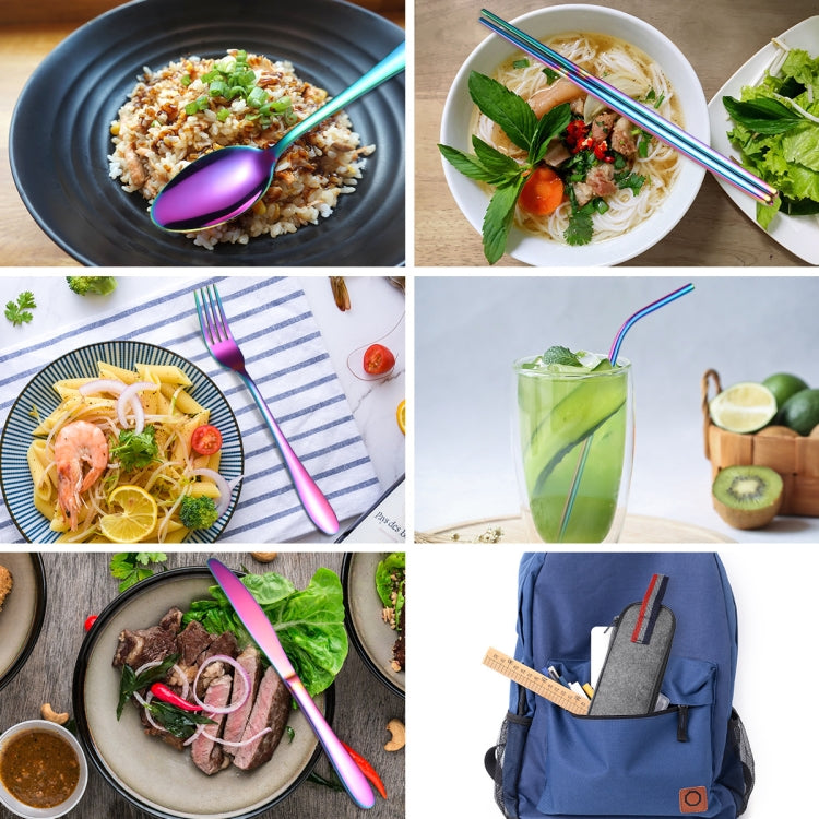 7 in 1 Cutlery Spoon Chopsticks And Straw Set Stainless Steel Portable Cutlery Set, Specification: Black+ Light Bag