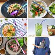 7 in 1 Cutlery Spoon Chopsticks And Straw Set Stainless Steel Portable Cutlery Set, Specification: Black+ Light Bag