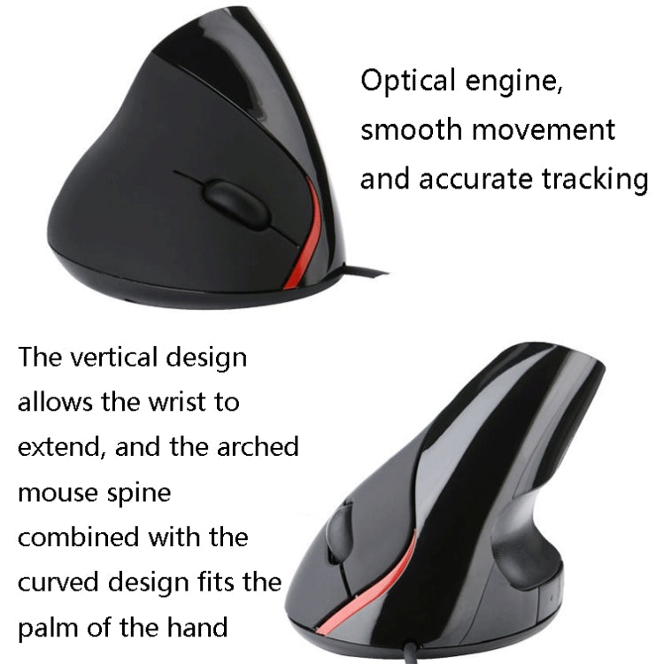 JSY-12 5 Keys USB Wired Vertical Mouse Ergonomic Wrist Brace Optical Mouse(Black)