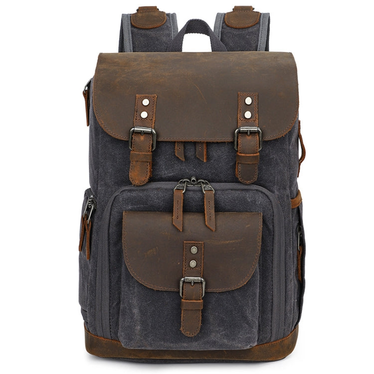 K-86 Casual Shoulder Camera Bag Contrast Water-resistant Batik Canvas Single Digital Camera Photo Backpack(Gray)