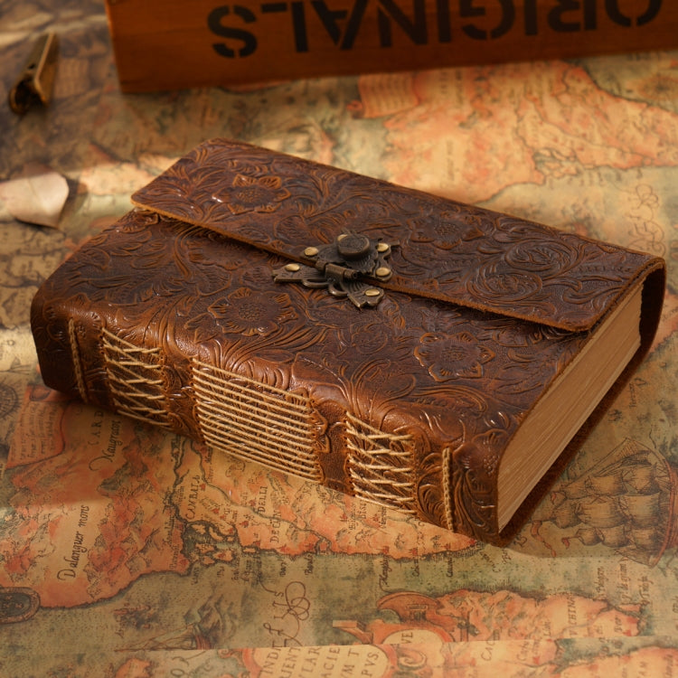 Handmade Sketchbook Cowhide Notebook Retro Notepad Notebook Diary Gift(Carved