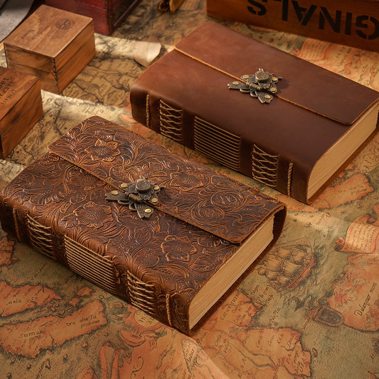 Handmade Sketchbook Cowhide Notebook Retro Notepad Notebook Diary Gift(Carved