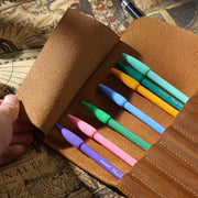 Retro First Layer Cowhide Pen Curtain Simple Literary Pencil Case Multifunctional Volume Pencil Case(Crazy Horse Skin Brown)