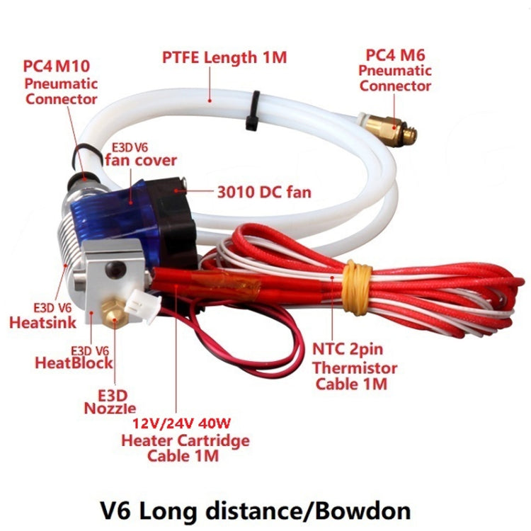 3D V6 Printer Extrusion Head Printer J-Head Hotend With Single Cooling Fan, Specification: Remotely 3 / 0.4mm