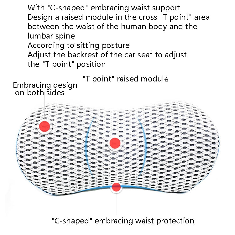 Car Supplies Lumbar Support Memory Foam Car Backrest Lumbar Cushion Seat Cushion Lumbar Pillow, Colour: 4D Grid Blue