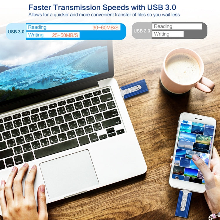 64GB Micro USB + 8 Pin + USB 2.0 3 in 1 Mobile Phone Computer U-Disk(Silver)