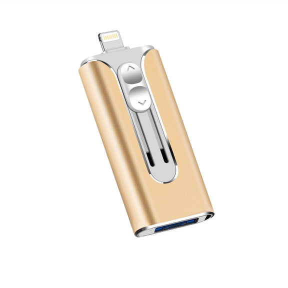 128GB Micro USB + 8 Pin + USB 2.0 3 in 1 Mobile Phone Computer U-Disk(Gold)