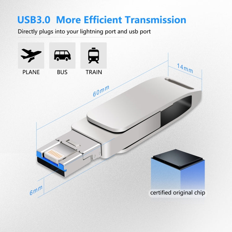 32GB USB 3.0 + 8 Pin + USB-C / Type-C 3 in 1 Phone Computer Metal Rotatable U-Disk(Black)