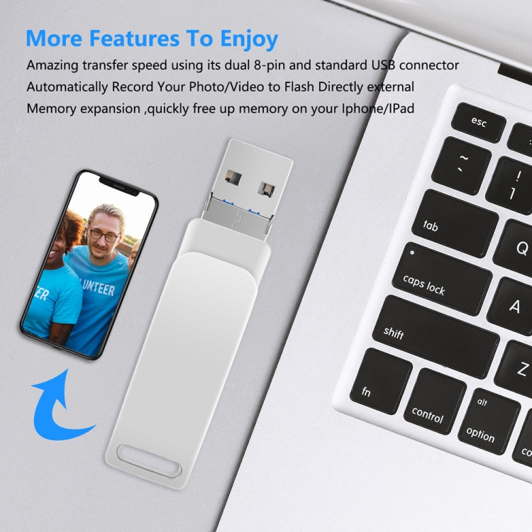 32GB USB 3.0 + 8 Pin + USB-C / Type-C 3 in 1 Phone Computer Metal Rotatable U-Disk(Black)