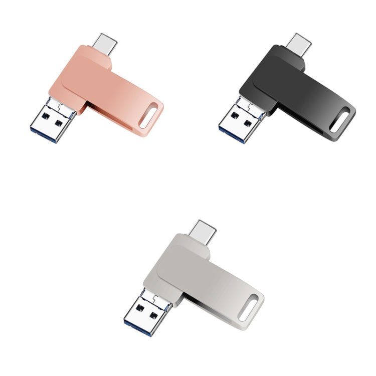 128GB USB 3.0 + 8 Pin + USB-C / Type-C 3 in 1 Phone Computer Metal Rotatable U-Disk(Pink)