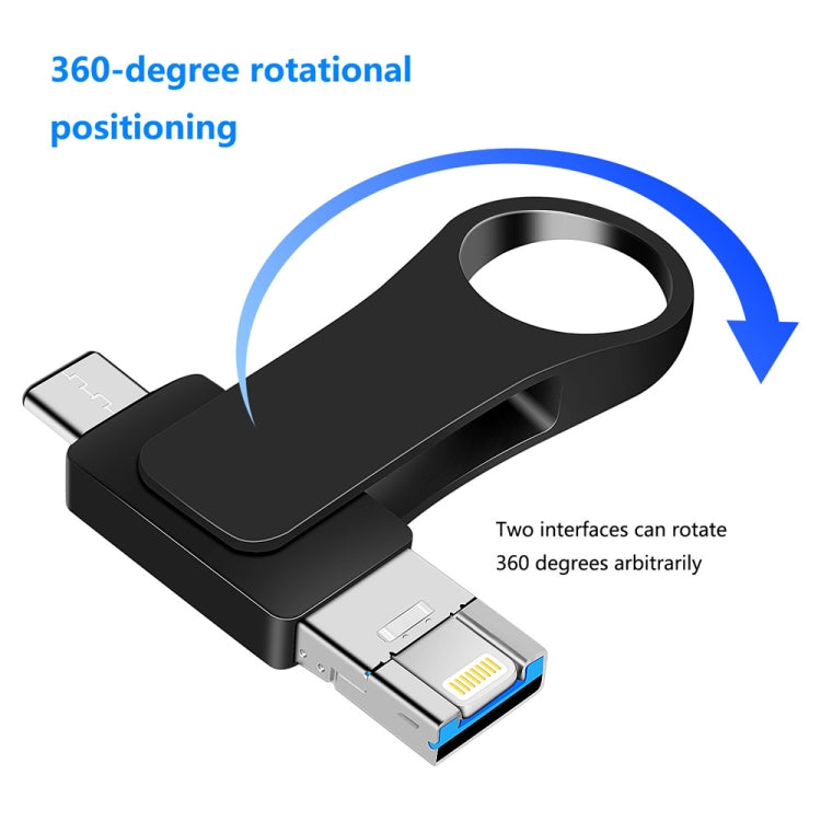 16GB USB 3.0 + 8 Pin + USB-C / Type-C 3 in 1 Mobile Computer Metal U-Disk(Black)