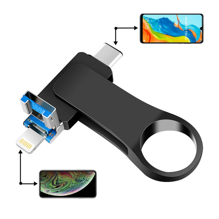 16GB USB 3.0 + 8 Pin + USB-C / Type-C 3 in 1 Mobile Computer Metal U-Disk(Black)