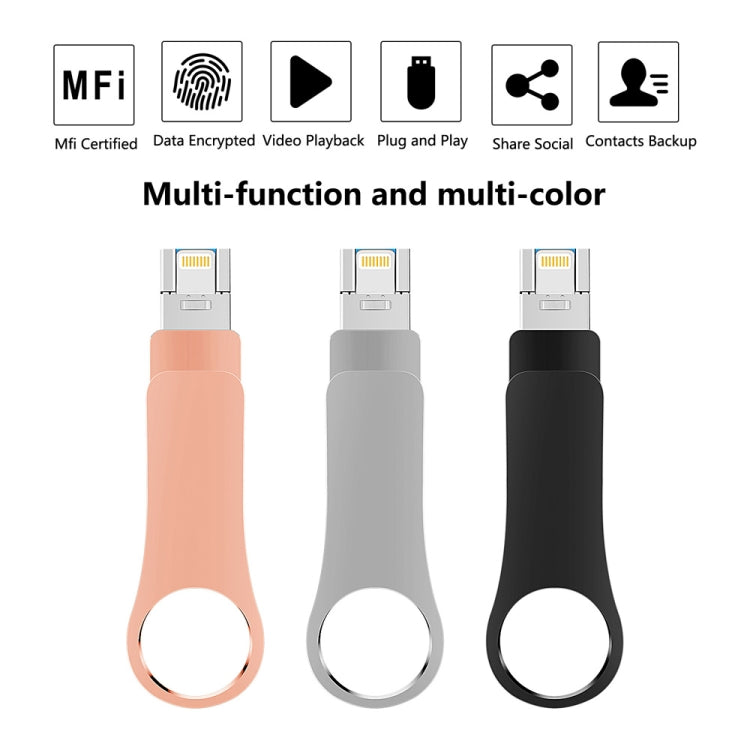 32GB USB 3.0 + 8 Pin + USB-C / Type-C 3 in 1 Mobile Computer Metal U-Disk(Black)