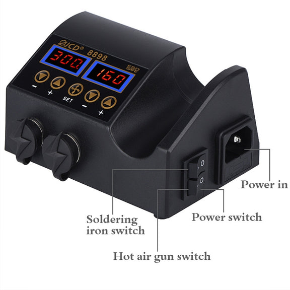 Hot Air Desoldering Station Dual Digital Display Two In One Temperature Control Electric Soldering Iron Soldering Station, EU Plug