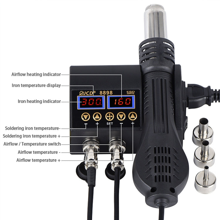 Hot Air Desoldering Station Dual Digital Display Two In One Temperature Control Electric Soldering Iron Soldering Station, EU Plug