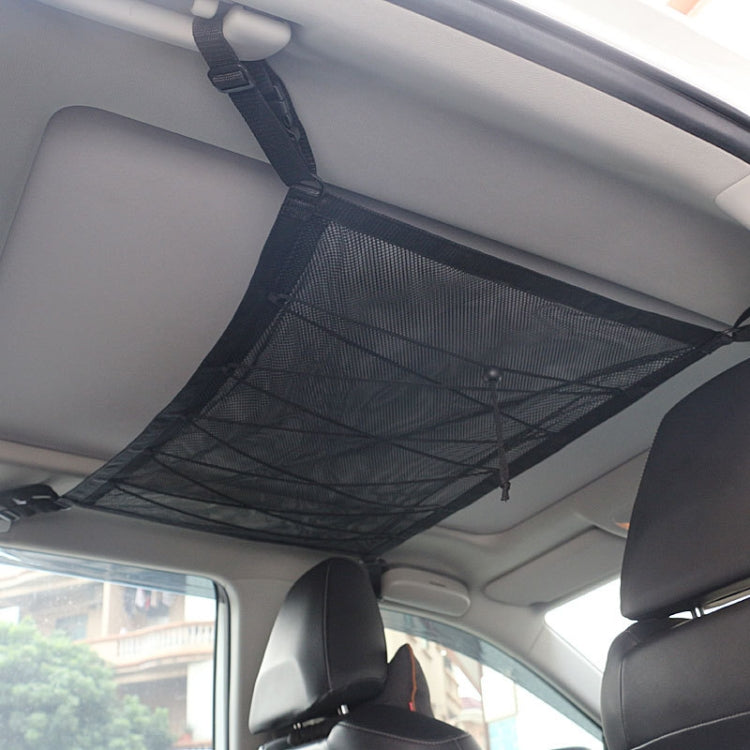Car Ceiling Storage Net Bag Draw Rope Double-Layer Zipper Car Storage Net Pocket(80x55cm)
