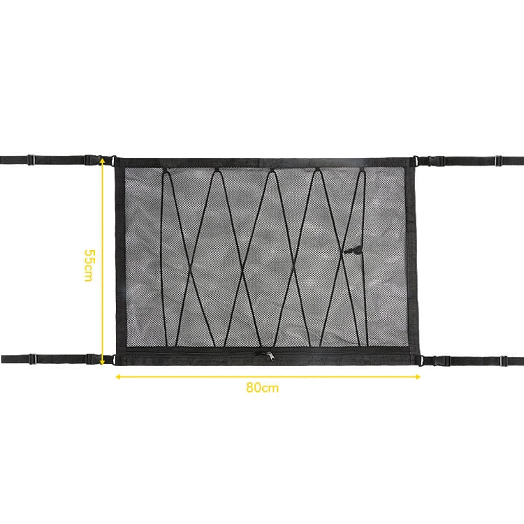 Car Ceiling Storage Net Bag Draw Rope Double-Layer Zipper Car Storage Net Pocket(80x55cm)