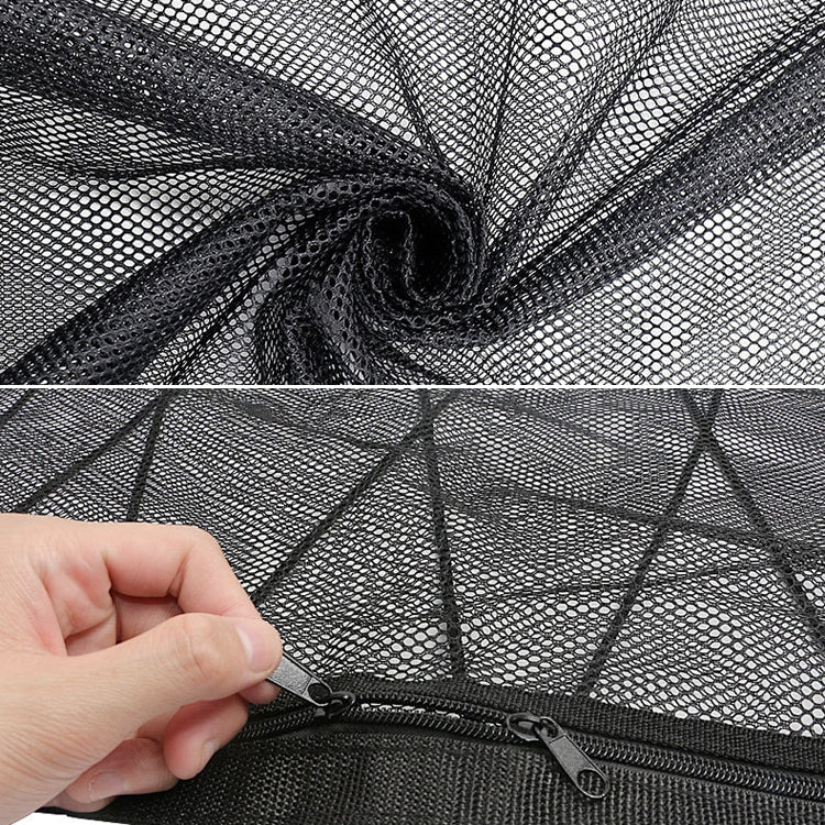 Car Ceiling Storage Net Bag Draw Rope Double-Layer Zipper Car Storage Net Pocket(80x55cm)