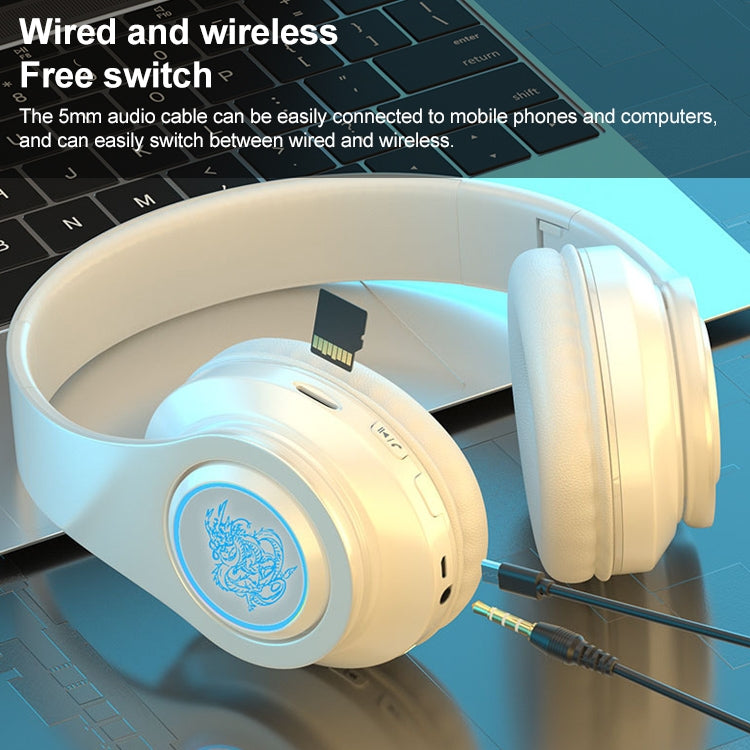 B39 Wireless Bluetooth Headset Subwoofer With Breathing Light Support TF Card(Black Blue)
