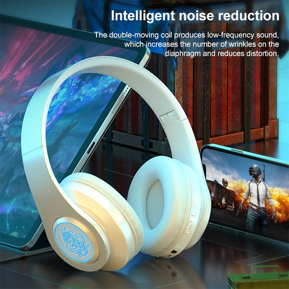 B39 Wireless Bluetooth Headset Subwoofer With Breathing Light Support TF Card(Black Blue)