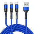 1.25m 3 In 1 USB to Dual Type-C + Micro USB Quick Charging Sync Data Cable, Output: 5A (Blue) - Multifunctional Cable by PMC TechLife | Online Shopping South Africa | PMC TechLife | Buy Now Pay Later Mobicred