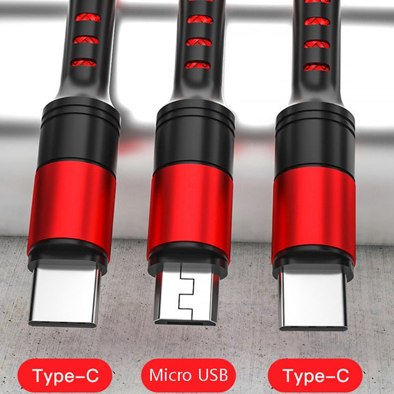 1.25m 3 In 1 USB to Dual Type-C + Micro USB Quick Charging Sync Data Cable, Output: 5A (Blue)