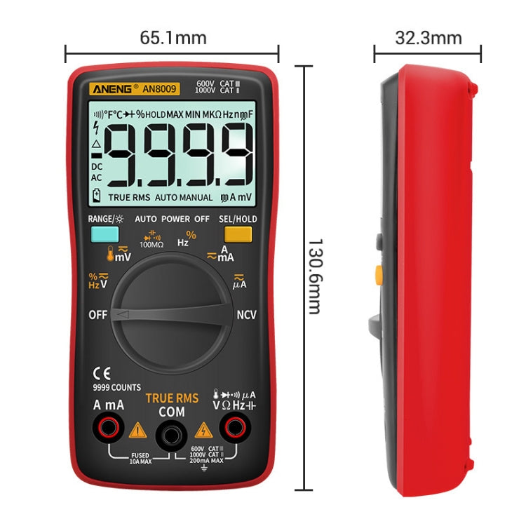 ANENG AN8009 NVC Digital Display Multimeter, Specification: Standard with Cable(Red)