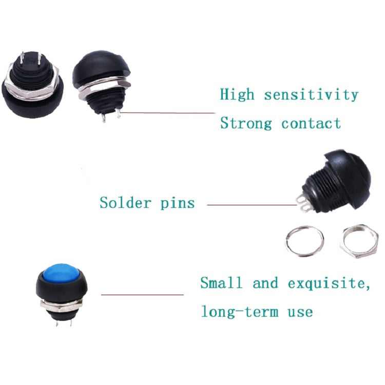 10 PCS Small Water-resistant Self-Reset Button Switch(Black)