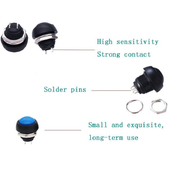 10 PCS Small Water-resistant Self-Reset Button Switch(Black)